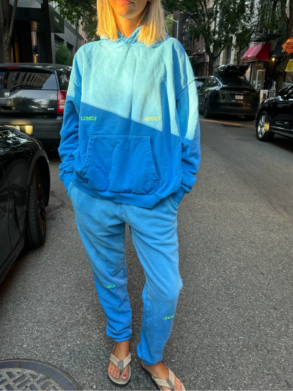 Blue Ombre 'Lonely Ghost' Hoodie & Sweatpants Set